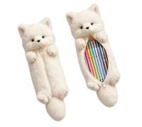 Estuche de peluche con diseño de zorro, para niñas y niños, Blanco, Estuche con forma de zorro