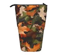 Estuche de pie con diseño de hojas de arce de camuflaje, bolsa telescópica para lápices, bolsa de cosméticos, organizador de papelería para escuela, oficina, viajes