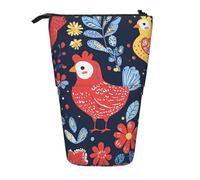 Estuche de pie con diseño floral de gallo para bolígrafos, bolsa telescópica para lápices, bolsa de cosméticos emergente, organizador de papelería para escuela, oficina, viajes