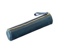 Estuche de piel auténtica con cremallera, espacioso compartimento de almacenamiento para escuela, oficina, negocios, esencial, ligero, portátil, Blue