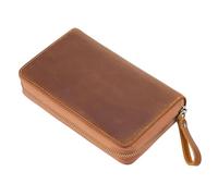 Estuche de piel auténtica con múltiples compartimentos, planificador de herramientas de escritura tradicional con acabado oxidante, estuche de cuero transportable para viajes, Brown