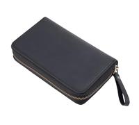 Estuche de piel auténtica con múltiples compartimentos, planificador de herramientas de escritura tradicional con acabado oxidante, bolsa para bolígrafos de oficina antigua