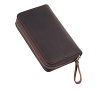 Estuche de piel auténtica con múltiples compartimentos, planificador de herramientas de escritura tradicional con acabado oxidante, bolsa para bolígrafos de oficina antigua