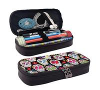 Estuche de piel con calaveras de flores coloridas, papelería, portátil, multifuncional, bolsa de almacenamiento, suministros de la academia