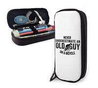 Estuche de piel con cremallera para lápices, bolsa de gran capacidad, organizador de papelería con cremallera Never Underestimate an Old Guy On A Bicycle