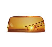 Estuche de piel con diseño de avión al atardecer, color, 5.0cm*10.5cm*20.5cm, Estuche para lápices