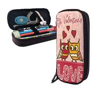 Estuche de piel con diseño de búhos enamorados para el día de San Valentín, gran capacidad, bolsa para lápices, organizador de papelería con cremallera, caja de almacenamiento M, color,