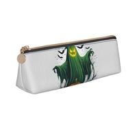 Estuche de piel con diseño de calabaza de Halloween de fantasmas verdes, de gran capacidad, con cremallera, para escuela, viajes, maquillaje