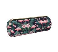 Estuche de piel con diseño de flamenco rosa, respetuoso con el medio ambiente, cierre suave, soporte cilíndrico de gran capacidad, Gold, Talla única, Tarjetero