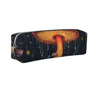 Estuche de piel con diseño de hongos y bosque de hadas para niños y niñas, estuche de piel para escuela, oficina, viajes, organizador portátil de papelería, bolsa de maquillaje, Cremallera plateada