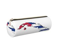 Estuche de piel con diseño de mapa de la bandera cubana, respetuoso con el medio ambiente, cierre suave, soporte cilíndrico de gran capacidad, Gold, Talla única, Tarjetero
