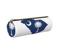 Estuche de piel con diseño de mapa de la bandera de Carolina del Sur, respetuoso con el medio ambiente, cierre suave, soporte cilíndrico de gran capacidad, Gold, Talla única, Tarjetero