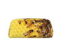 Estuche de piel con estampado de abeja voladora, elegante y práctico, perfecto para la oficina y la escuela, Gold, Talla única, Neceser de maquillaje