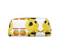 Estuche de piel con estampado de abeja voladora, elegante y práctico, perfecto para la oficina y la escuela, Silver, Talla única, Neceser de maquillaje