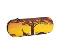 Estuche de piel con estampado de atardecer de animales africanos, versátil soporte para bolígrafos, estuche de viaje para uso diario, Black, Talla única