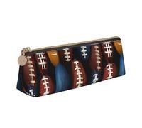 Estuche de piel con estampado de cordones de fútbol americano de gran capacidad, bolsa lisa con cremallera para bolígrafos, escuela, viajes, maquillaje