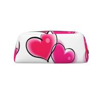 Estuche de piel con estampado de dos corazones rosados, elegante y práctico, ideal para estudiantes, oficina, escuela, Silver, Talla única, Neceser de maquillaje