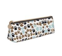 Estuche de piel con estampado de huellas de perro de gran capacidad con soporte para bolígrafos con cremallera, White, Talla única, Bolsa de maquillaje