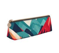 Estuche de piel con estampado de paisaje de montaña de gran capacidad, bolsa lisa con cremallera para bolígrafos, escuela, viajes, maquillaje