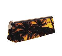 Estuche de piel con estampado de palmeras tropicales con diseño de atardecer y océano, estuche triangular para lápices, estuche organizador para oficina, color, 5.0cm*10.5cm*20.5cm, Estuche para