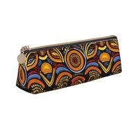 Estuche de piel con estampado de patrones nacionales africanos de gran capacidad, bolsa lisa con cremallera para bolígrafos, escuela, viajes, maquillaje