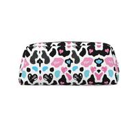 Estuche de piel con estampado de piel de vaca con corazones Moo Love, elegante y práctico para estudiantes, perfecto para la oficina y la escuela, Silver, Talla única, Neceser de maquillaje