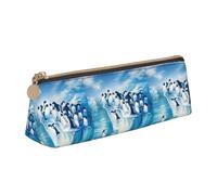 Estuche de piel con estampado de pingüinos en iceberg, bonito estuche con cremallera, bolsa de papelería para niños y niñas, regalos de vuelta a la escuela, White, Talla única, Neceser de maquillaje