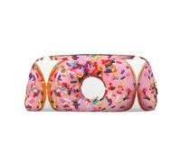 Estuche de piel con estampado de rosquillas de fresa, elegante y práctico para estudiantes, perfecto para la oficina y la escuela, Gold, Talla única, Neceser de maquillaje