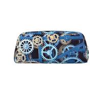 Estuche de piel con impresión de engranajes de reloj, elegante y práctico, ideal para estudiantes, oficina y escuela, Silver, Talla única, Neceser de maquillaje