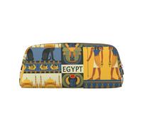 Estuche de piel con impresión de la serie Ancient Egypt Tribe - Estuche elegante y práctico para estudiantes, perfecto para la oficina y la escuela, Gold, Talla única, Neceser de maquillaje