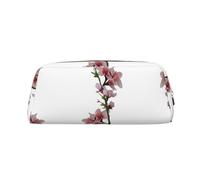 Estuche de piel de becerro de dibujos animados con cremallera para lápices, bolsa de cosméticos, ideal para hombres, mujeres, artistas, uso en casa y oficina, Flores de durazno florecientes, Talla