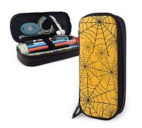 Estuche de piel de telaraña naranja y negro de gran capacidad, bolsa para lápices, organizador de papelería con cremallera, caja de almacenamiento M, color, 5.0cm*10.5cm*20.5cm, Estuche para lápices