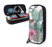 Estuche de piel natural vintage acuarela cactus en estilo bohemio flores ramitas blanco estuche con cremallera bolsa de alta capacidad, color, 5.0cm*10.5cm*20.5cm, Estuche para lápices