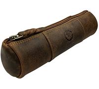 Estuche de Piel para lápices, Hecho a Mano, con Cremallera, para la Escuela, el Trabajo y la Oficina Rustic Town, Brown, M, Pc200505flr-tan