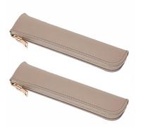 Estuche de piel sintética, 2 unidades, delgado y suave con cremallera, bolsa de maquillaje simple para el hogar, oficina, viajes al aire libre, Khaki, Estuche para lápices