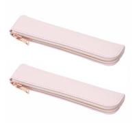 Estuche de piel sintética, 2 unidades, delgado y suave con cremallera, bolsa de maquillaje simple para el hogar, oficina, viajes al aire libre, Pink, Estuche para lápices