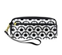 Estuche de piel sintética con diseño abstracto de fútbol, color blanco y negro, con cremallera, para niños y niñas, suministros escolares y de oficina