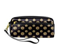 Estuche de piel sintética con diseño de lunares, color negro y dorado, con cremallera, Cartuchera Neceser Colegio Niño, Utiles Escolares y de Oficina