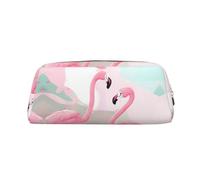 Estuche de piel verde kiwi con cremallera para lápices, bolsa de cosméticos, ideal para hombres, mujeres, artistas, uso en casa y oficina, Love Flamingo, Talla única, Neceser