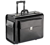Estuche de piloto de cuero genuino con ruedas XXL de cuero genuino de lujo con compartimiento principal extra grande, bolsillo frontal y dos bolsillos laterales
