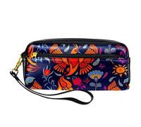 Estuche de poliuretano para lápices, bolsa de papelería para estudiantes con cremallera para niños y niñas, suministros escolares y de oficina, hermoso pájaro de fuego y flores azules, Multi#1, 20.5x5x8.5cm/8.1x2x3.3in, Organizador de bolsas