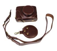 Estuche de protección Plena Abertura Inferior Versión de protección Real de la cámara del Bolso de Cuero de Fujifilm x100v con Correa para el Hombro y la Tarjeta de Almacenamiento Caso Café Oscuro