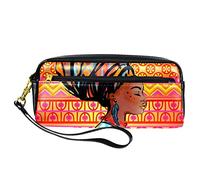 Estuche de PU para lápices, bolsa de papelería para estudiantes con cremallera para niños y niñas, suministros escolares y de oficina, mujeres africanas, tribales étnicos, multicolor, 20.5x5x8.5cm/8.1x2x3.3in, Organizador de bolsas