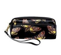 Estuche de PU para lápices, bolsa de papelería para estudiantes con cremallera para niños y niñas, suministros escolares y de oficina, patrón de polilla de la cabeza de la muerte, multicolor, 20.5x5x8.5cm/8.1x2x3.3in, Organizador de bolsas