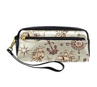 Estuche de PU para lápices, bolsa de papelería para estudiantes con cremallera para niños y niñas, suministros escolares y de oficina, viaje en el mar, velero y piratas, multicolor, 20.5x5x8.5cm/8.1x2x3.3in, Organizador de bolsas