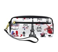 Estuche de PU para lápices, bolsa de papelería para estudiantes con cremallera para niños y niñas, suministros escolares y de oficina, Bonjour París Francia Cultura, multicolor, 20.5x5x8.5cm/8.1x2x3.3in, Organizador de bolsas
