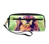 Estuche de PU para lápices, bolsa de papelería para estudiantes con cremallera para niños y niñas, suministros escolares y de oficina, bonito perro salchicha con mariposa en el parque, multicolor, 20.5x5x8.5cm/8.1x2x3.3in, Organizador de bolsas