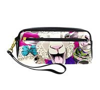 Estuche de PU para lápices, bolsa de papelería para estudiantes con cremallera para niños y niñas, suministros escolares y de oficina, gafas de risa de oveja vestidas, patrón colorido, multicolor, 20.5x5x8.5cm/8.1x2x3.3in, Organizador de bolsas
