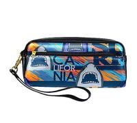 Estuche de PU para lápices, bolsa de papelería para estudiantes con cremallera para niños y niñas, suministros escolares y de oficina, tiburones de California en la punta del grunge, multicolor, 20.5x5x8.5cm/8.1x2x3.3in, Organizador de bolsas