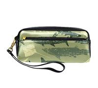 Estuche de PU para lápices, bolsa de papelería para estudiantes con cremallera para niños y niñas, suministros escolares y de oficina, tiburones grunge militares y rayas, multicolor, 20.5x5x8.5cm/8.1x2x3.3in, Organizador de bolsas